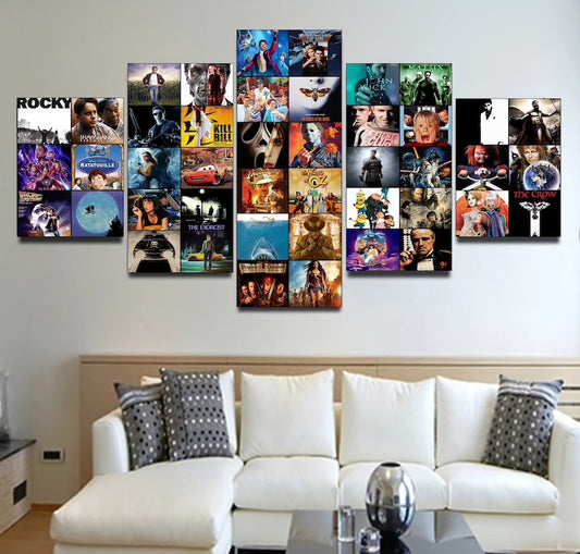 Movie Collage Wall Art Framed, Classic Movie Or TV Show Canvas Poster, Customize Any Image/ Home Decor 5 Panel Prints