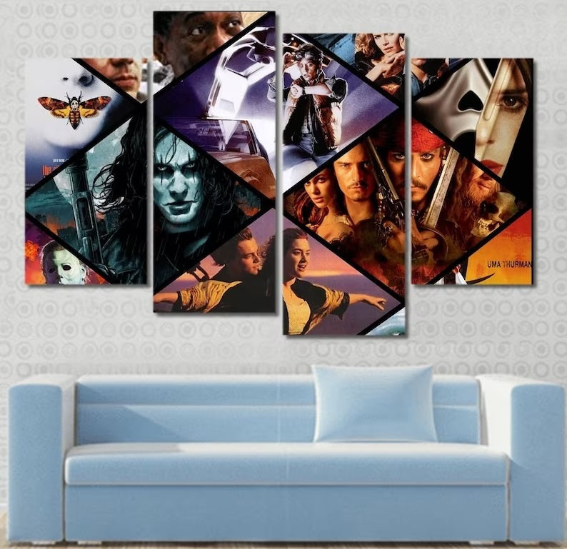 Movie Collage Wall Art Framed, Classic Movie Or TV Show Canvas Poster, Customize Any Image/ Home Decor 5 Panel Prints