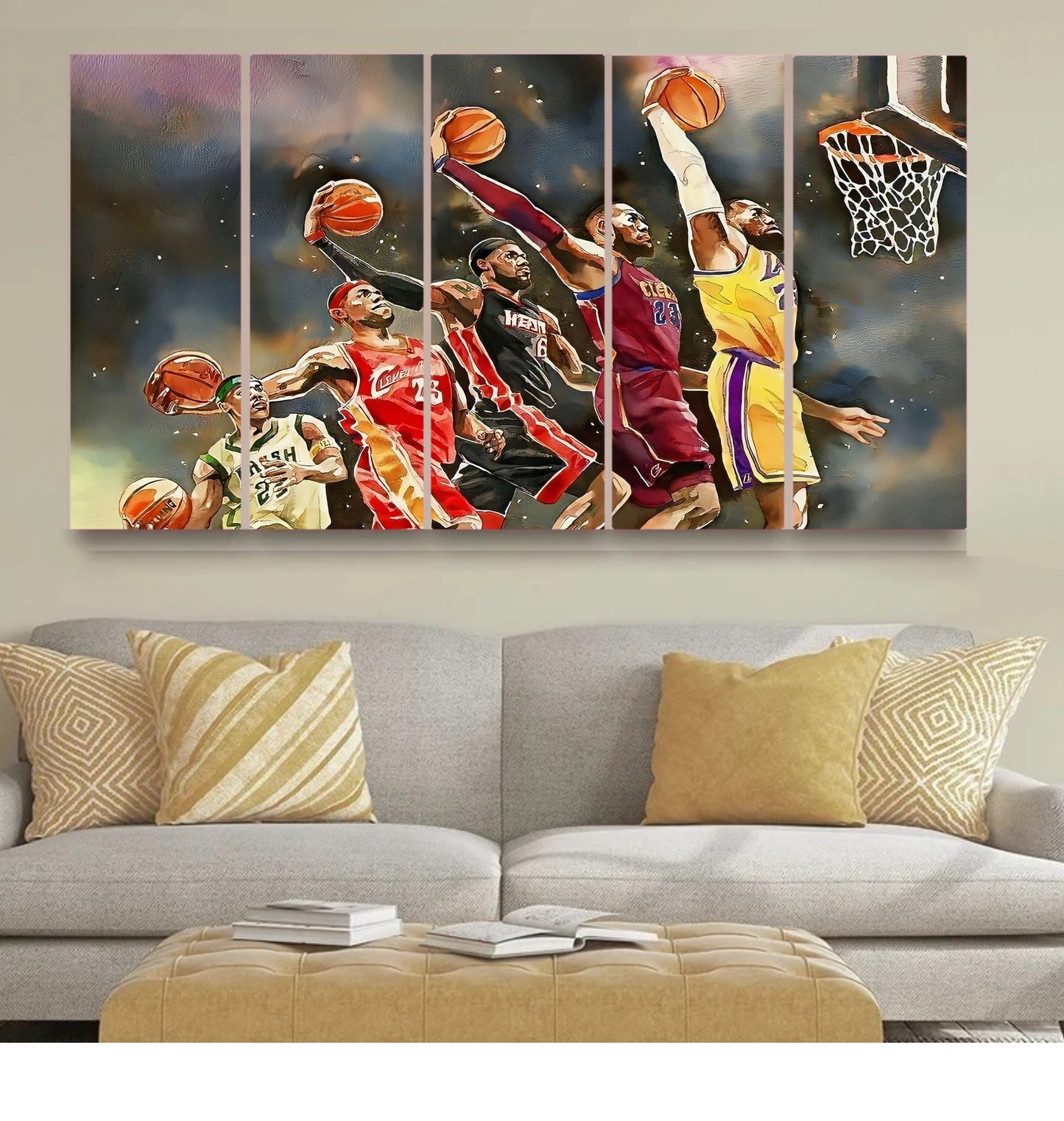 Evolution Of Lebron James Canvas 5 Piece Mega Wall Art Framed