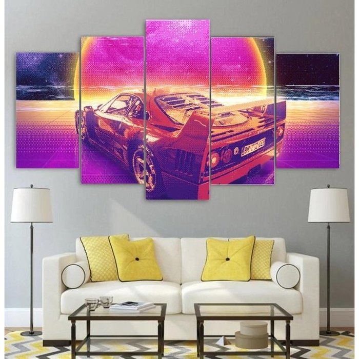 Retro Sports Car Wall Art Canvas Painting Framed