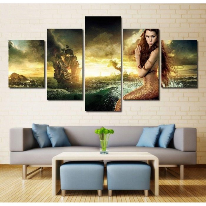 Pirates Caribbean Mermaid Wall Art Canvas Painting Framed
