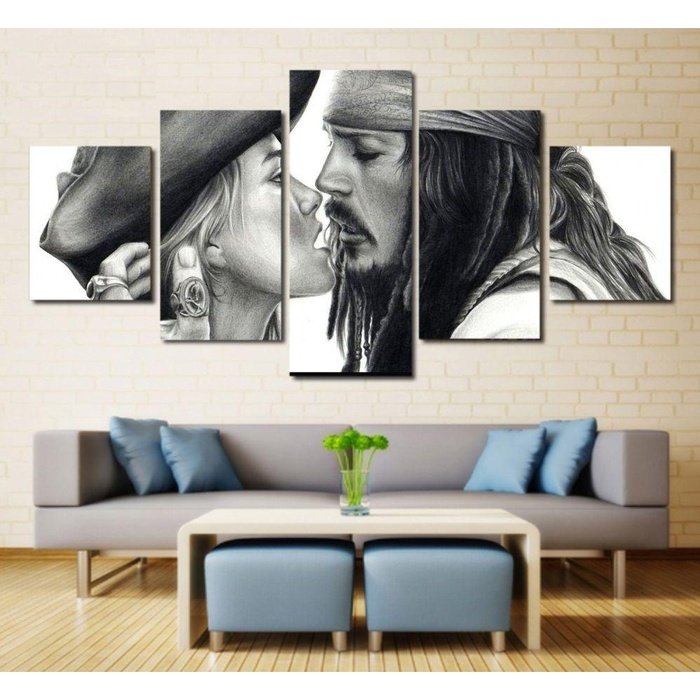 Pirates Caribbean Kiss Wall Art Canvas Painting Framed