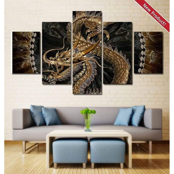 Fantasy Japanese Dragon Wall Art Canvas Framed Decor
