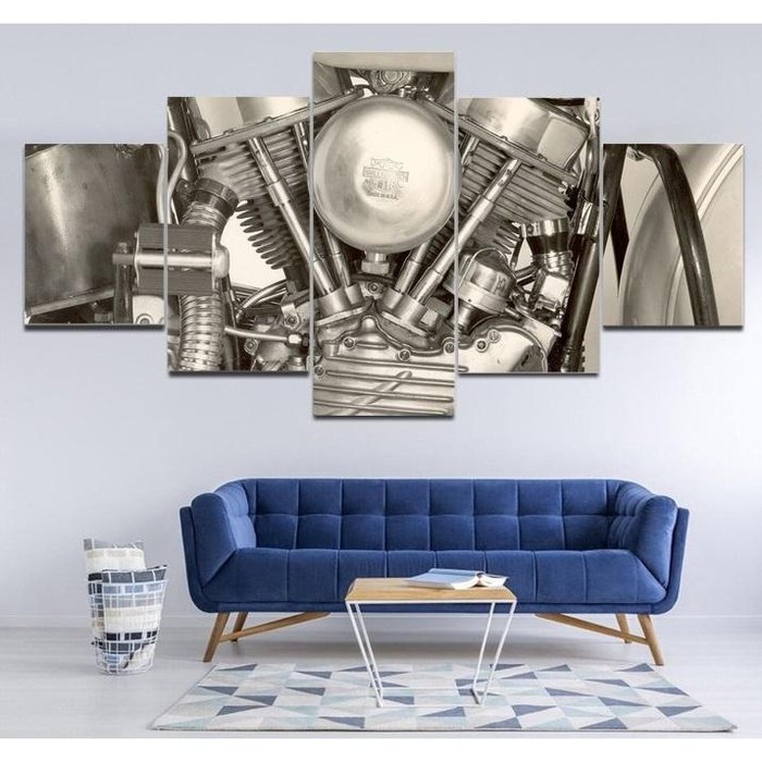 Harley Panhead Engine Canvas Framed Home Decor Wall Art