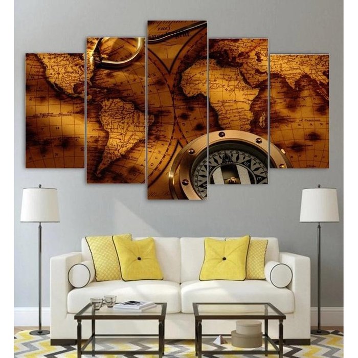 Maps Vintage Compass Wall Art Canvas Painting Framed