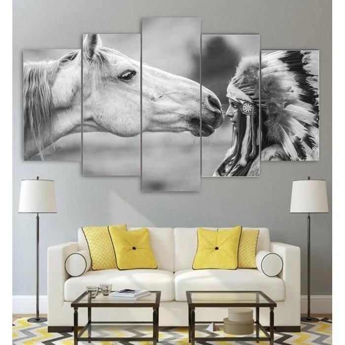 Native War Horse Wall Art Canvas Painting Framed