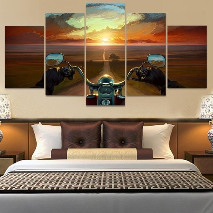 Nature Dessert Sunset Motorcycle Wall Art Canvas Painting