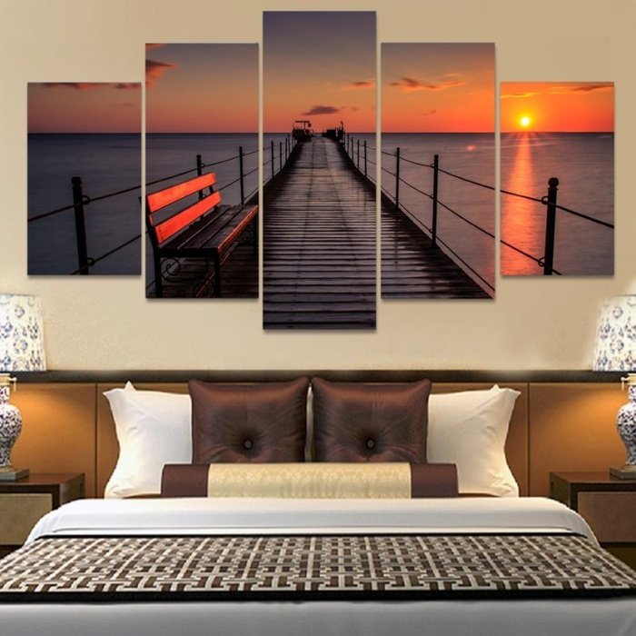 Nature Sunset Beach Walkway Ocean Wall Art Canvas Painting