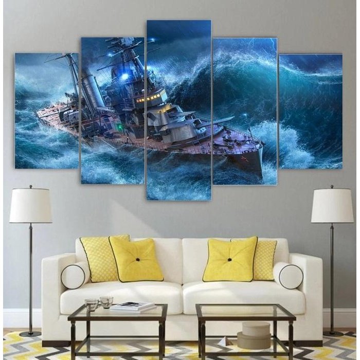 Navy Battleship Wall Art Canvas Painting Framed