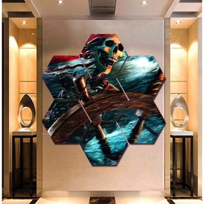 Pirates Caribbean Poster Painting Wall Art Hexagon Canvas Decor