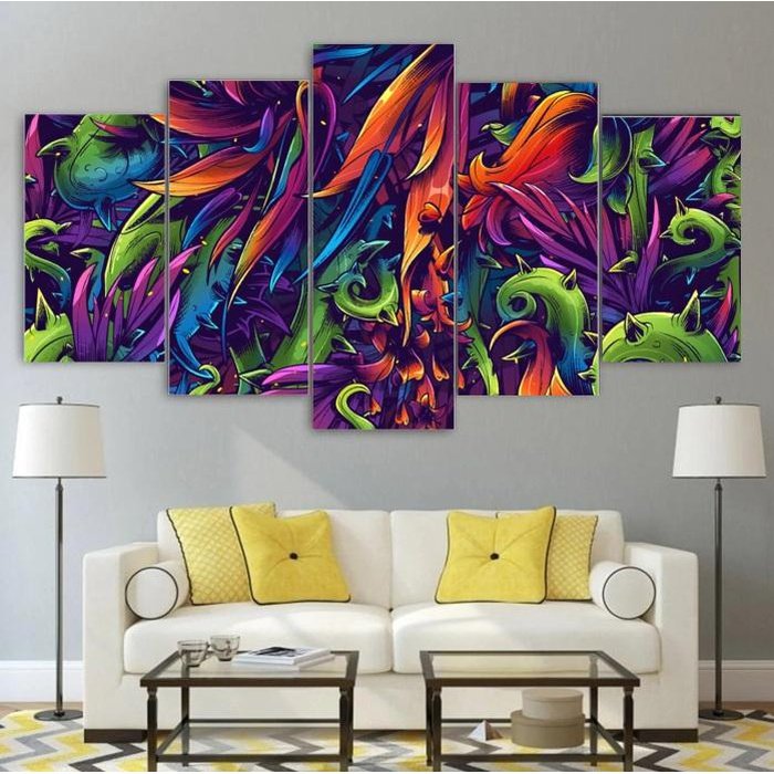 Retro Trees Abstract Colors Wall Art Canvas Painting Framed