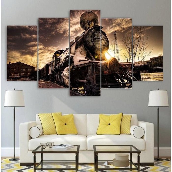 Vintage Train Wall Art Canvas Painting Framed