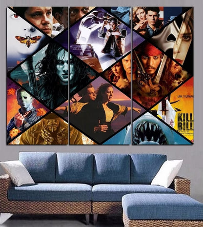 Movie Collage Wall Art Framed, Classic Movie Or TV Show Canvas Poster, Customize Any Image/ Home Decor 5 Panel Prints