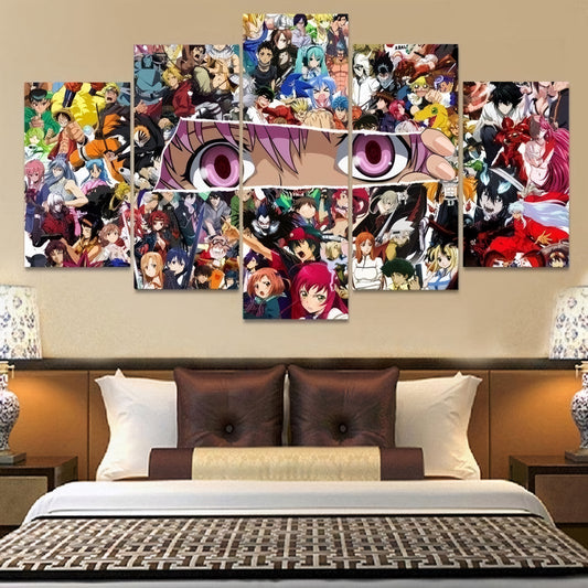 5-piece canvas wall art showing Anime Inspired Collage Crossover - Framed