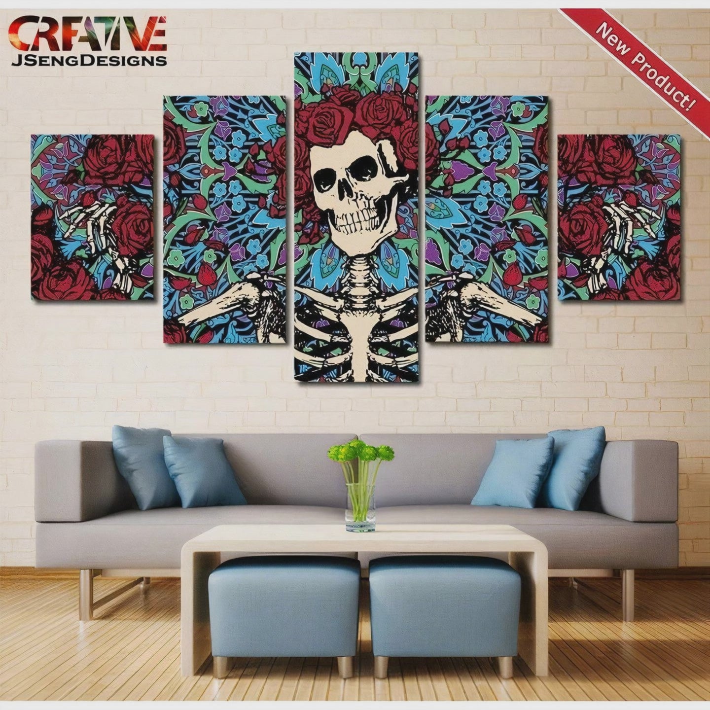 Zoom in on grateful dead canvas wall art