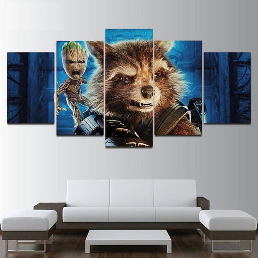 Rocket Groot Wall Art Canvas Painting Framed Home Decor