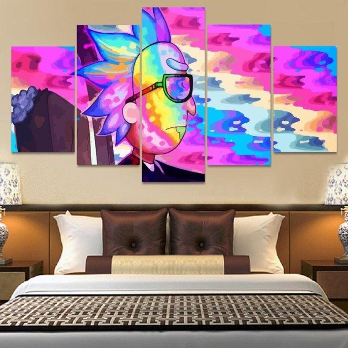 Animated Show Rick Morty Rainbow Wall Art Canvas Painting