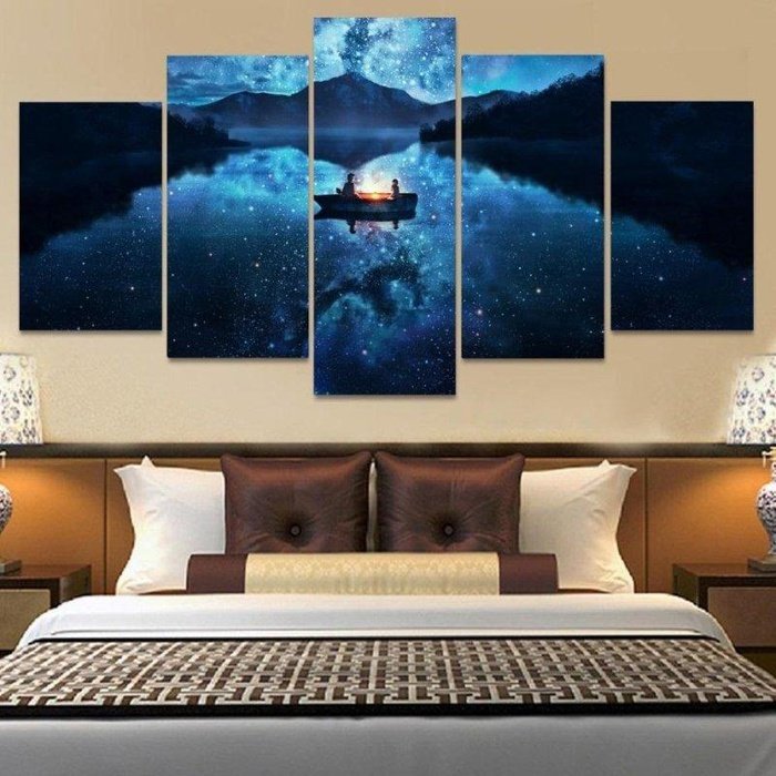 Anime Inspired Boat Lake Wall Art Canvas Painting Framed