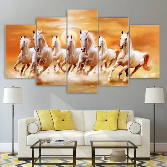 Beautiful white horses Sunset Wall Art Canvas Painting Framed