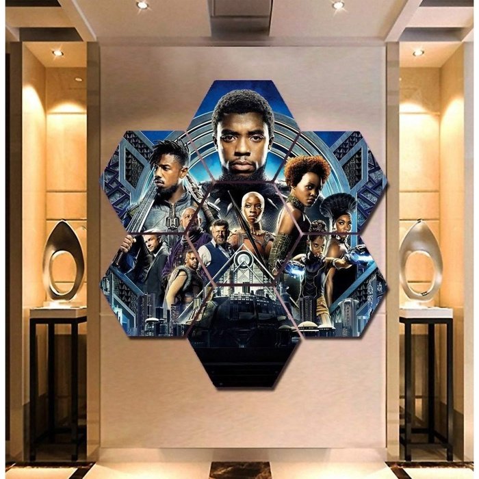 Black Panther Painting Wall Art Hexagon Canvas Decor Poster