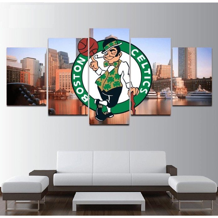 Boston Celtics Wall Art Painting Canvas Framed Basketball Poster.