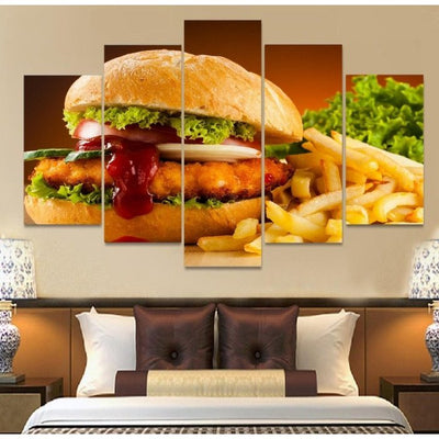 Chicken Burger Fries Wall Art Canvas Painting