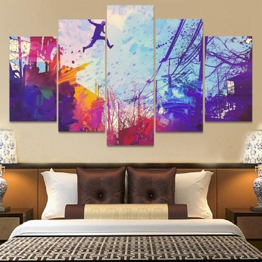 Colorful Illustration Jumping Man Wall Art Canvas Painting Framed