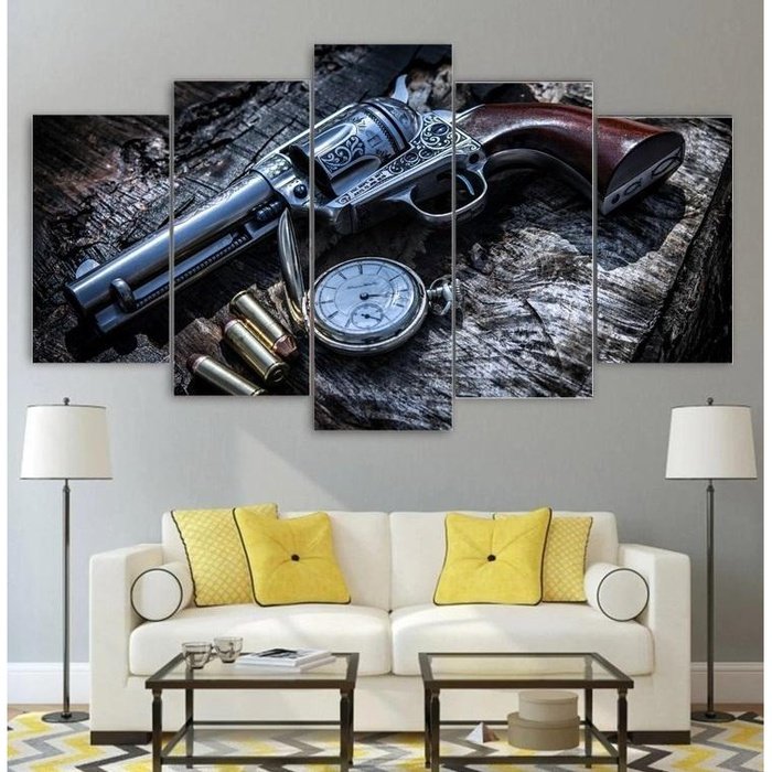 Compass Revolver Wall Art Canvas Painting Framed