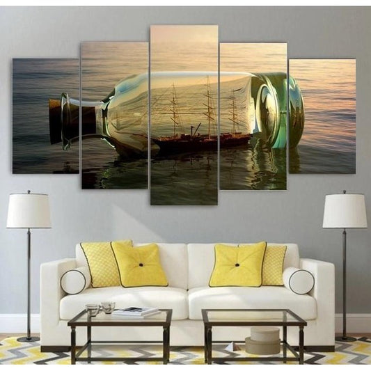 Vintage Ship Bottle Wall Art Canvas Painting Framed
