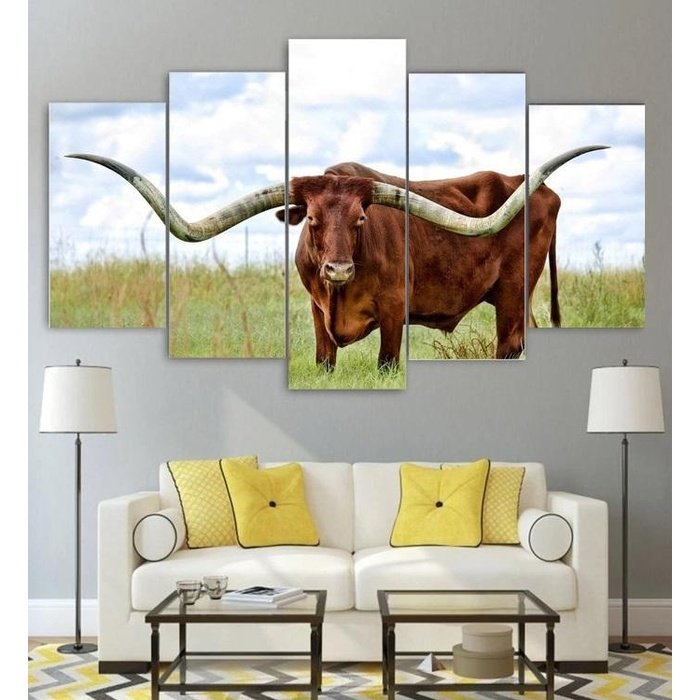 Cow Longhorn Wall Art Canvas Painting Framed