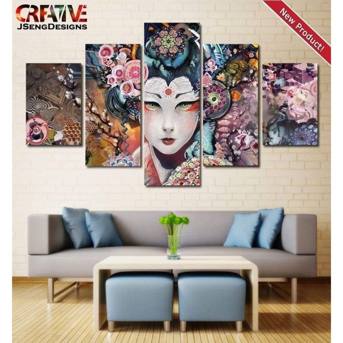 Japanese Geisha Flowers Wall Art Canvas Painting Framed Home Decor