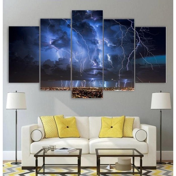 Landscape Lightning Storm Wall Art | Canvas Painting Framed