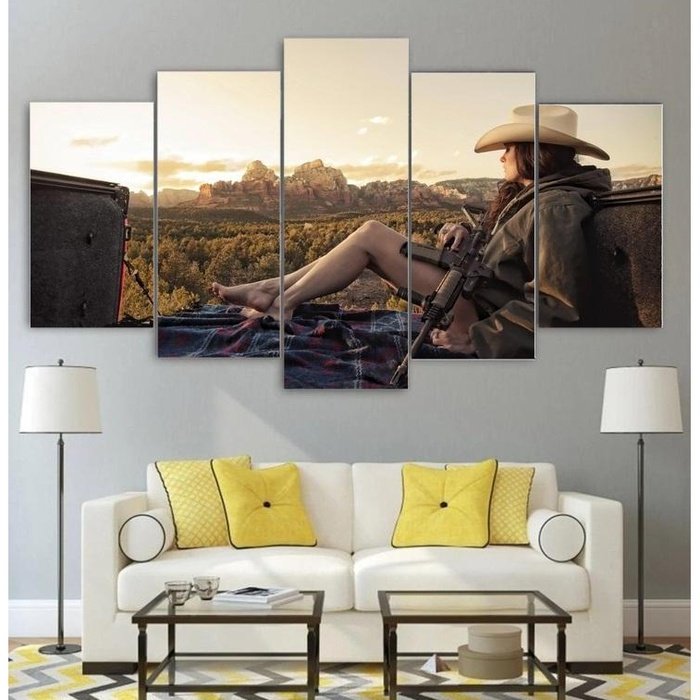Landscape Texas Cowgirl Wall Art Canvas Painting Framed
