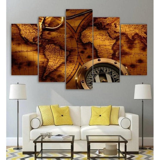 Maps Vintage Compass Wall Art Canvas Painting Framed