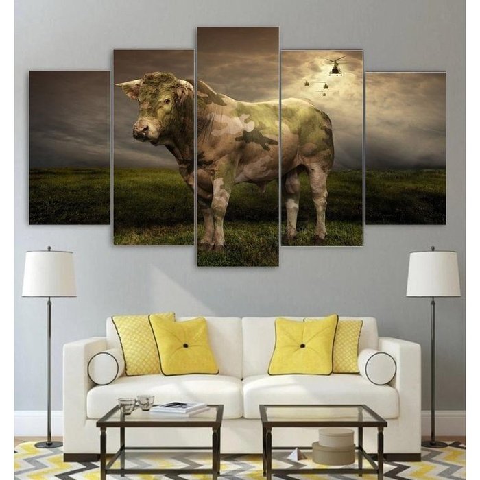 Military Cammo Cow Wall Art Canvas Painting Framed