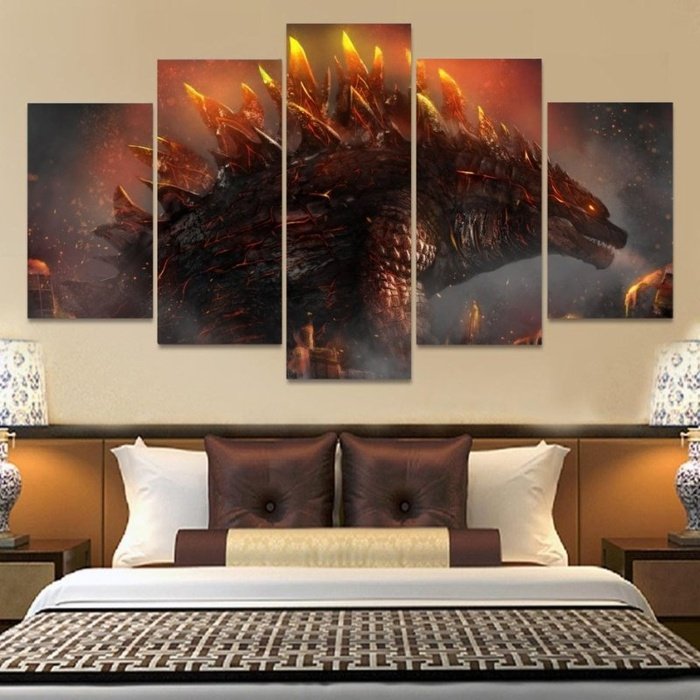 Monster King Burning Godzilla Wall Art Canvas Painting Framed