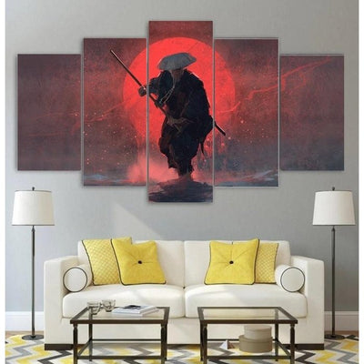 Moon Oriental Samurai Warrior Wall Art Canvas Painting Framed