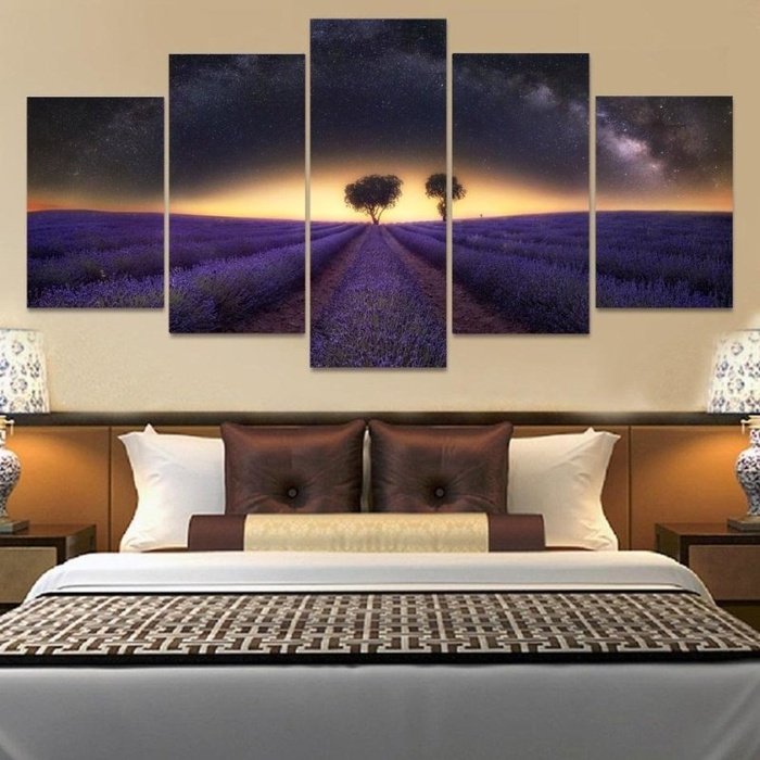 Nature Inspired Lavender Field Tree Wall Art Canvas Painting