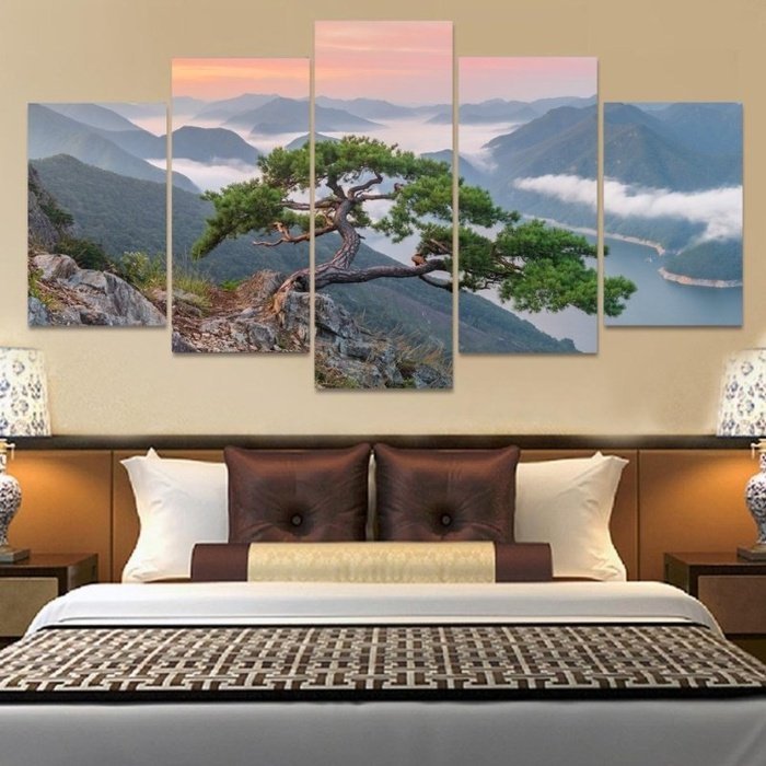 Nature River Mountain Ranges Tree Wall Art Canvas Painting