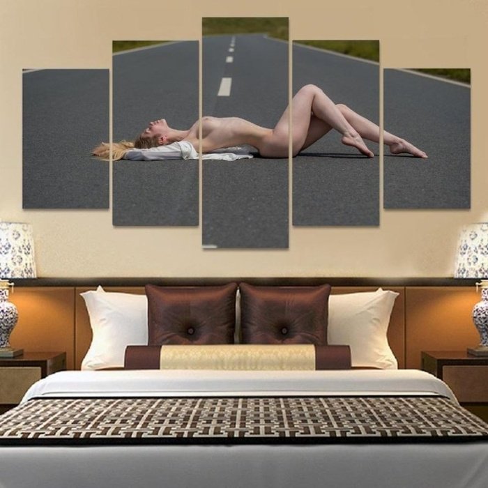 Nude Sexy Blonde Model Road Naked Canvas Painting Framed