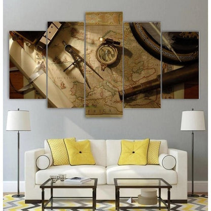 Old World Maps Compass Wall Art Canvas Painting Framed