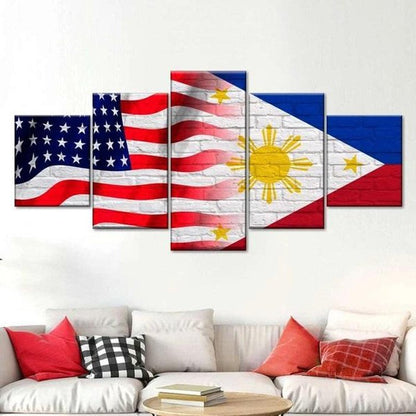 Philippines USA Flag Canvas Wall Art Framed Home Decor