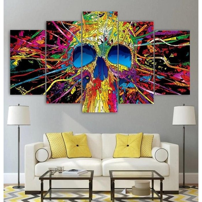 Psychedelic Skull Wall Art Canvas Painting Framed