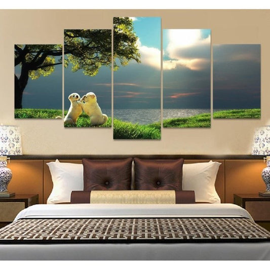 Puppies Animal Wall Art Canvas Painting Framed