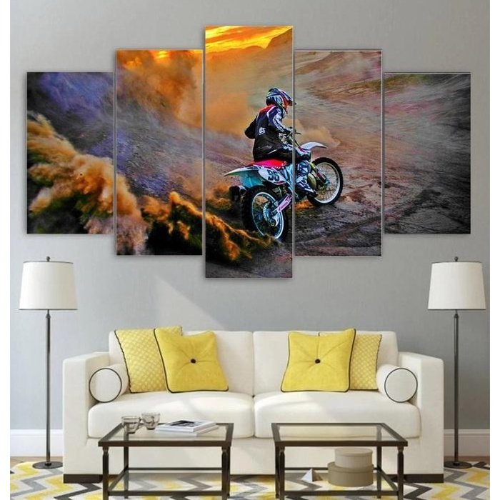 Racing Dirt Bike Wall Art Canvas Painting Framed