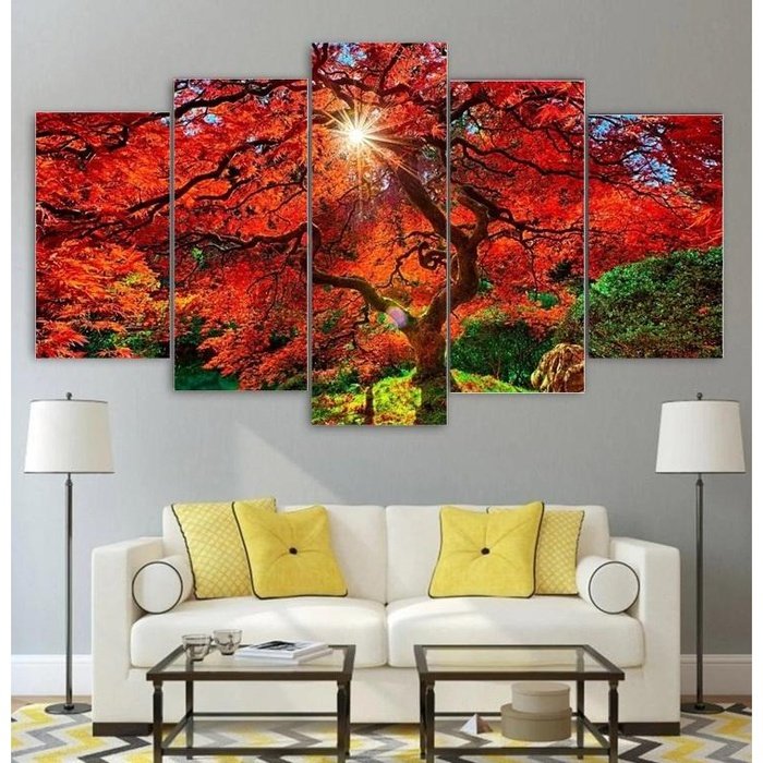 Sun Garden Japanese Tree Wall Art Canvas Painting Framed