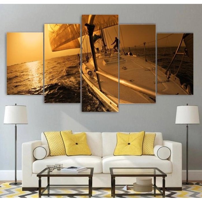 Sunset Sail Boat Wall Art Canvas Painting Framed