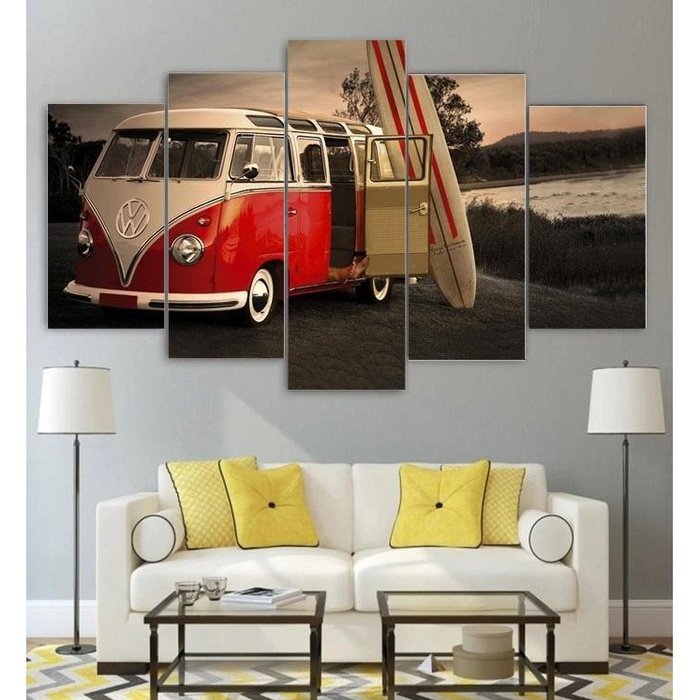 Surfer Vintage VW Bus Wall Art Canvas Painting Framed