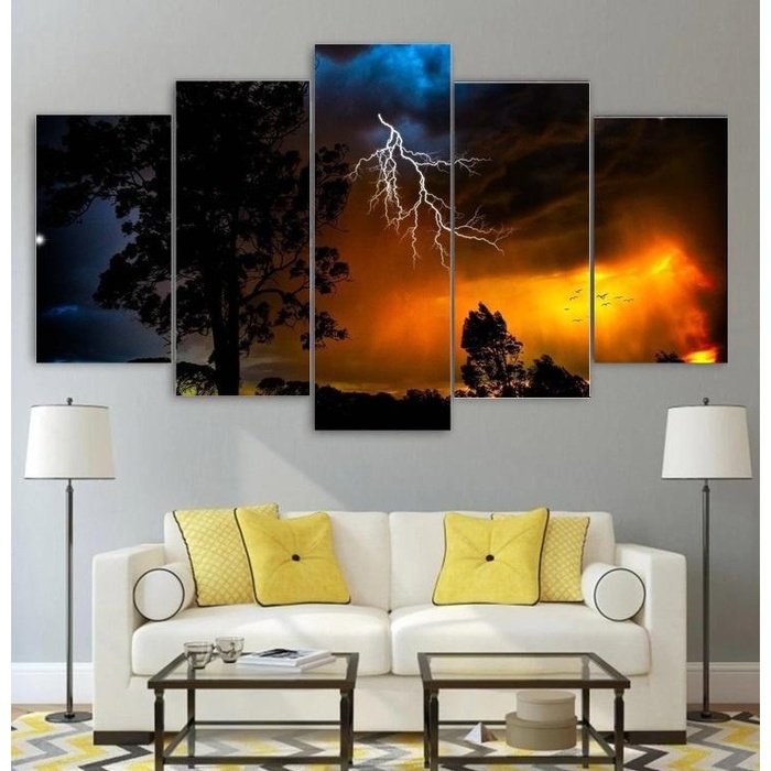 Thunder Lightning Landscape Wall Art Canvas Painting Framed