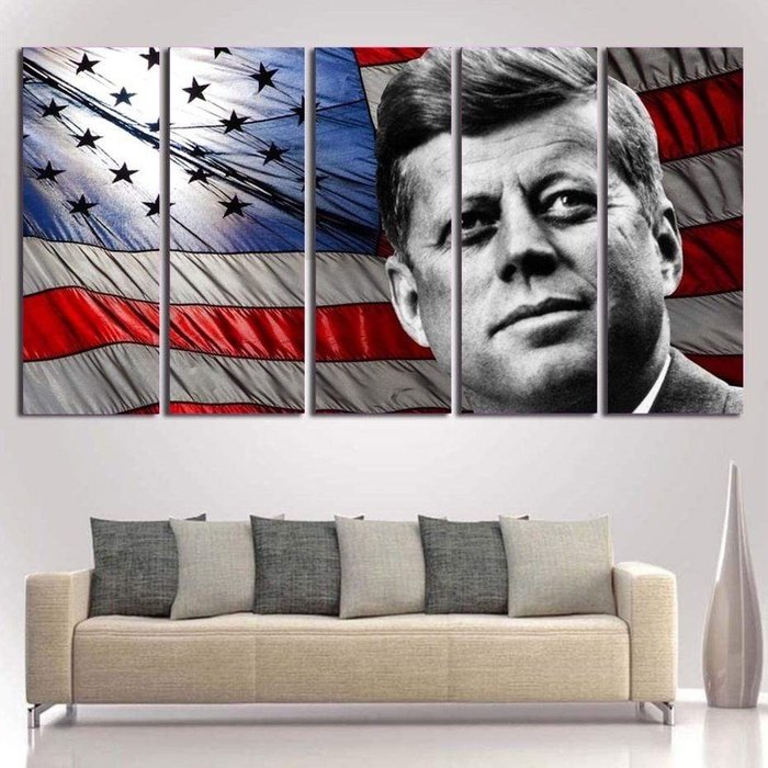 USA Flag JFK Canvas Art Prints Poster Painting Framed